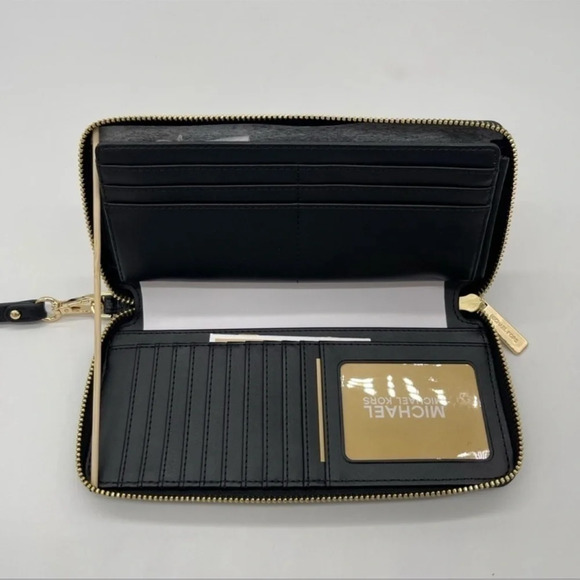 Michael Kors Large Continental Wallet Wristlet Leather Rich Black - Picture 3 of 8